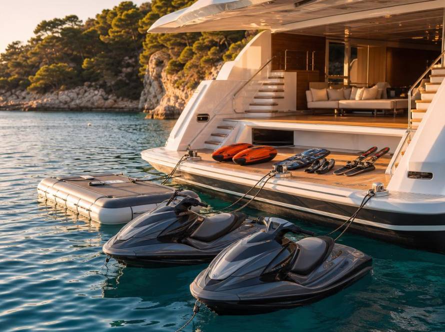 Watertoys en jetski op een superjacht