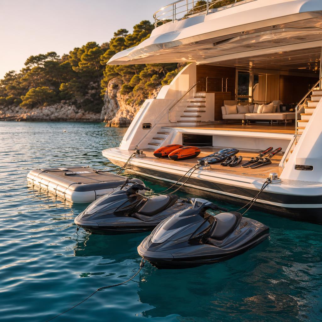 Watertoys en jetski op een superjacht